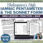 Shakespeare’s Sonnets & Iambic Pentameter | Mini - Lesson, Scansion Practice, Quiz - Simply Novel