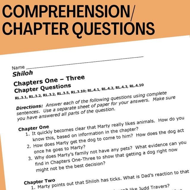 Shiloh Novel Study - Over 100 No - Prep Pages, plus Question Task Cards - Simply Novel