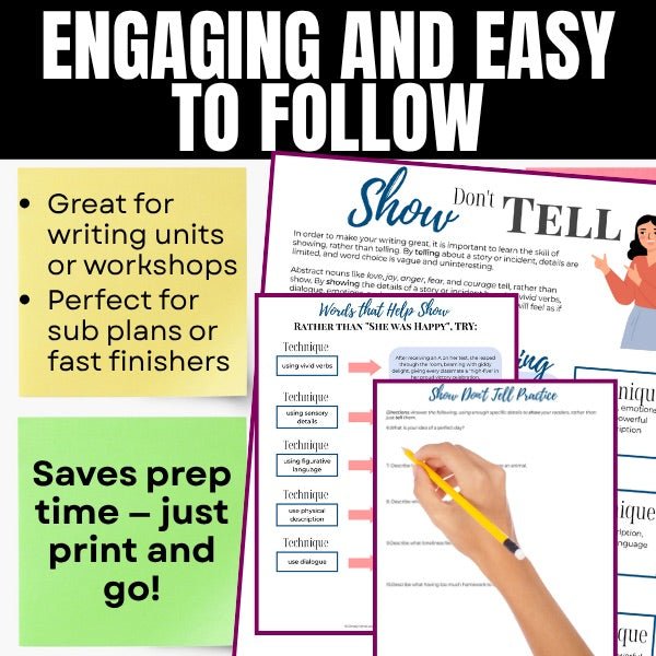 Show Don't Tell Mini - Lesson and No - Prep Writing Activity - Simply Novel