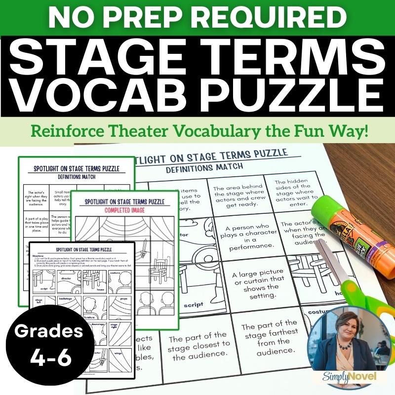 Spotlight on Stage Terms – Theater Vocabulary Puzzle Activity - Drama Sub Plan - Simply Novel