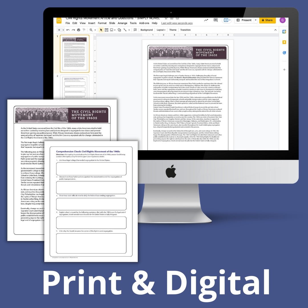 The Civil Rights Movement of the 1960s | Informational Text and Questions - Simply Novel