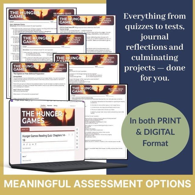 The Hunger Games Novel Unit | Literary Analysis, Quizzes & Tests, Project Bundle - Simply Novel