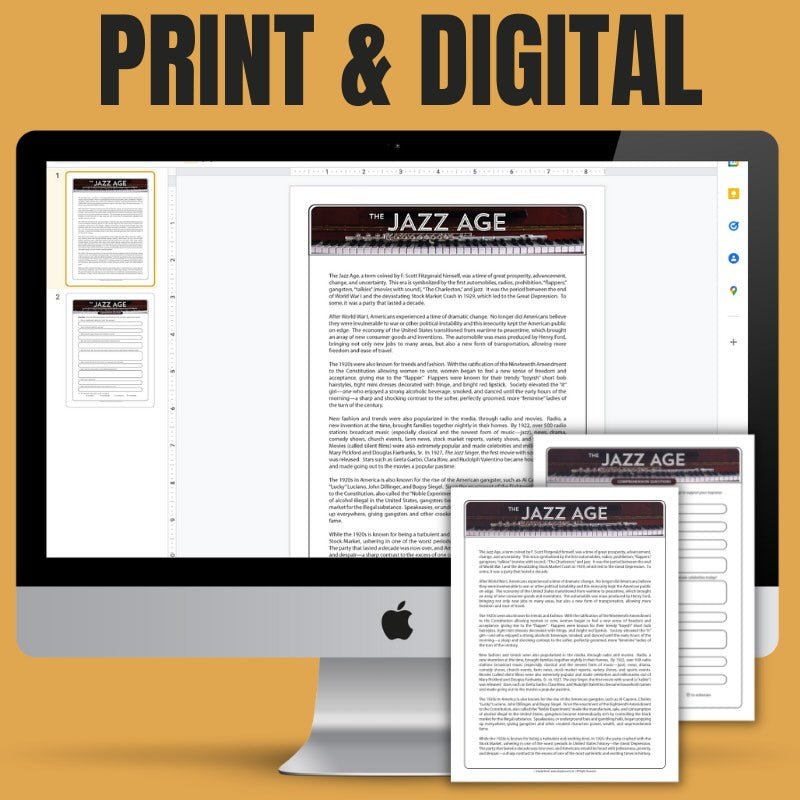The Jazz Age Informational Text Article with Questions - Simply Novel