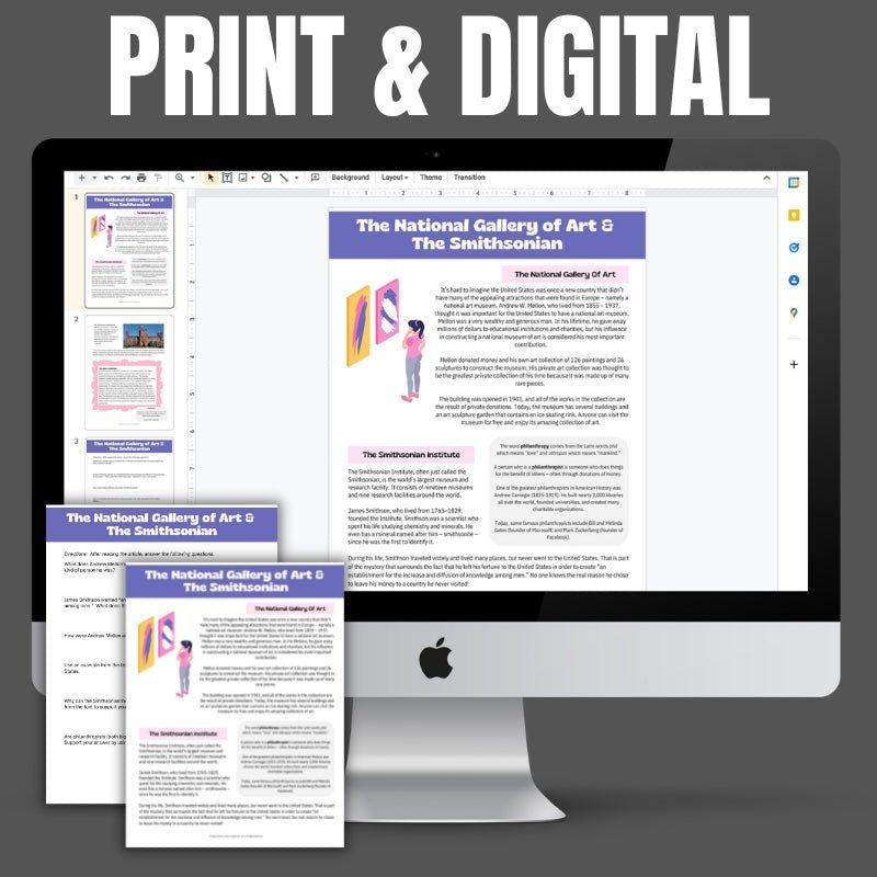 The National Gallery of Art and The Smithsonian Informational Text & Questions - Simply Novel