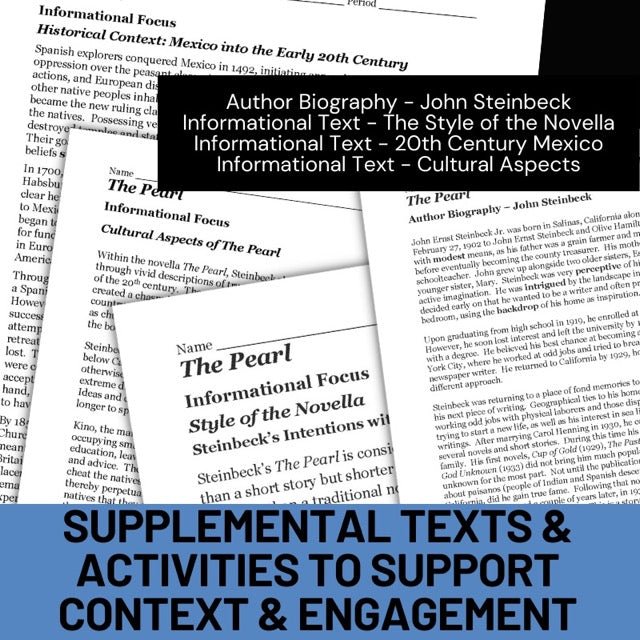 The Pearl Novel Study Unit - Teacher Resources, Activities, Questions, Tests - Simply Novel