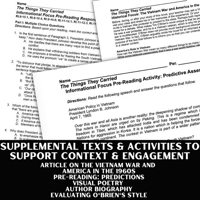 The Things They Carried Novel Study Unit BUNDLE - 150 Pages in PDF Format - Simply Novel