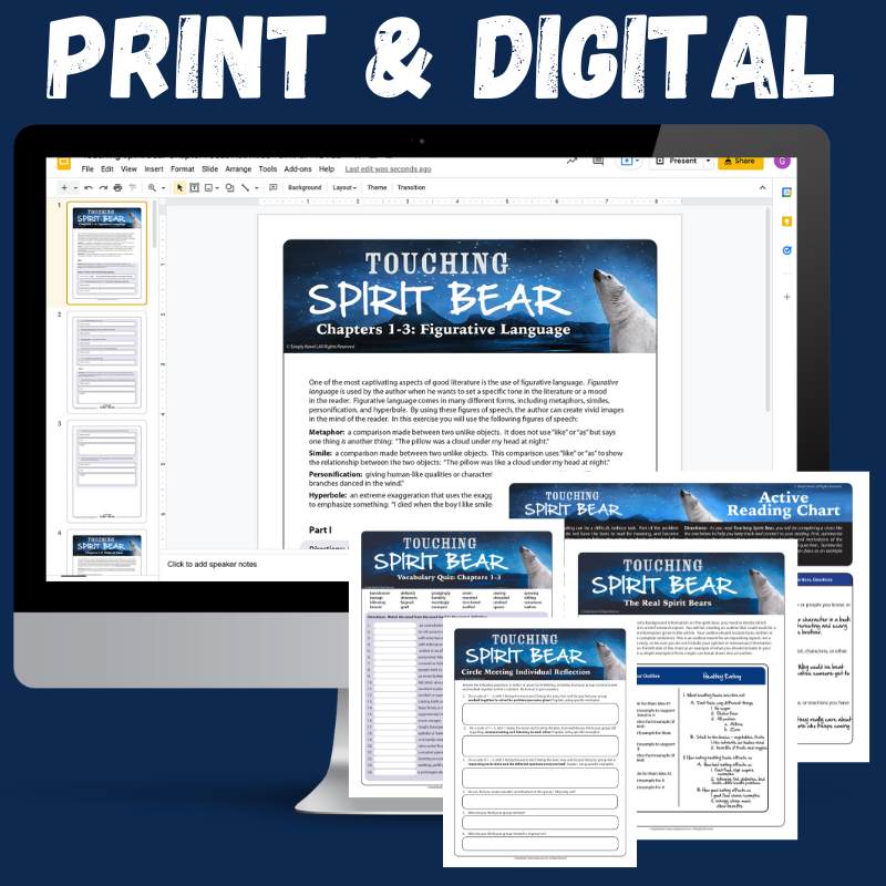 Touching Spirit Bear Novel Study Unit, 300 - Page No - Prep BUNDLE - Print & Digital - Simply Novel