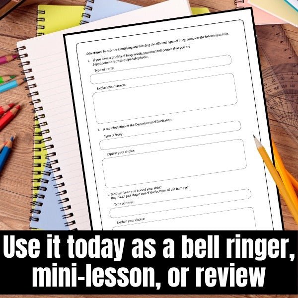 Types of Irony - Verbal, Situational, and Dramatic Irony Activity - Simply Novel