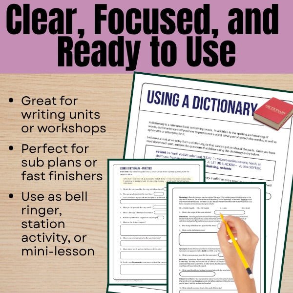 Using a Dictionary Entry Lesson Handout, Practice Identifying Parts of an Entry - Simply Novel