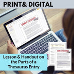 Using a Thesaurus Lesson Handout, Worksheet on Parts of a Thesaurus Entry - Simply Novel
