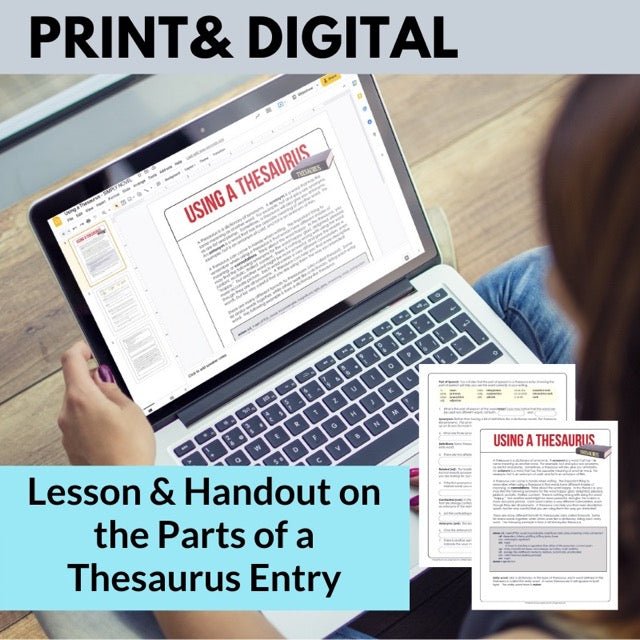Using a Thesaurus Lesson Handout, Worksheet on Parts of a Thesaurus Entry - Simply Novel