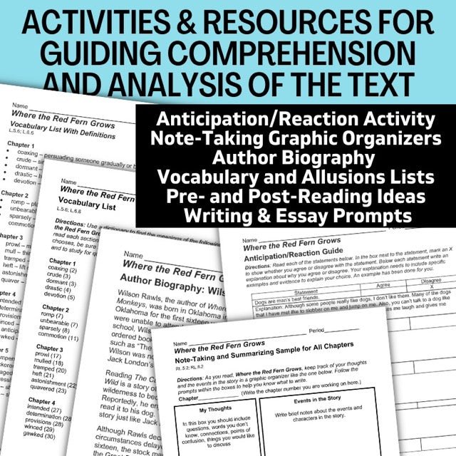 Where the Red Fern Grows Novel Study - 130+ No - Prep Pages, plus Task Cards - Simply Novel