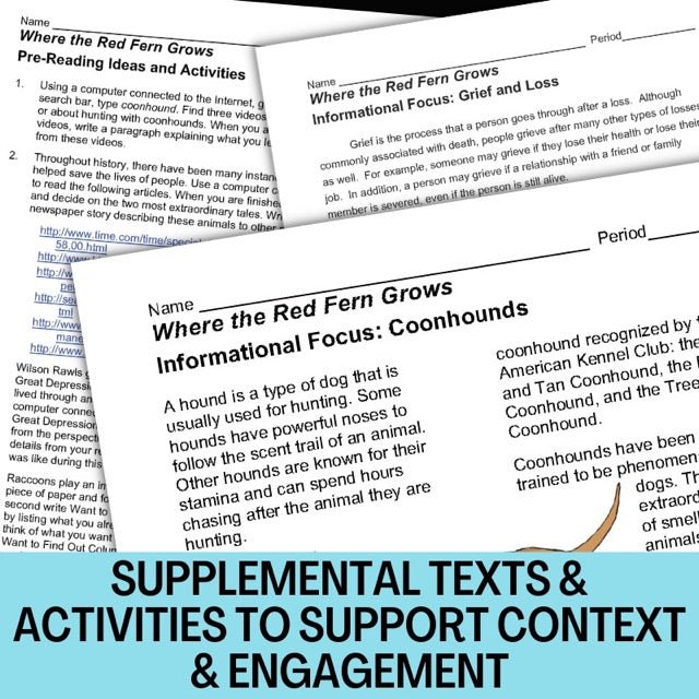 Where the Red Fern Grows Novel Study - 130+ No - Prep Pages, plus Task Cards - Simply Novel