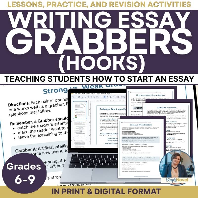 Writing Power - Packed Grabbers - Essay Hooks, Leads - Writing Lesson & Worksheets - Simply Novel