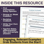 Writing Power - Packed Grabbers - Essay Hooks, Leads - Writing Lesson & Worksheets - Simply Novel