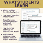 Writing Power - Packed Grabbers - Essay Hooks, Leads - Writing Lesson & Worksheets - Simply Novel