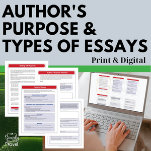Author's Purpose - Inform, Entertain, Persuade & Types of Essays Worksheets