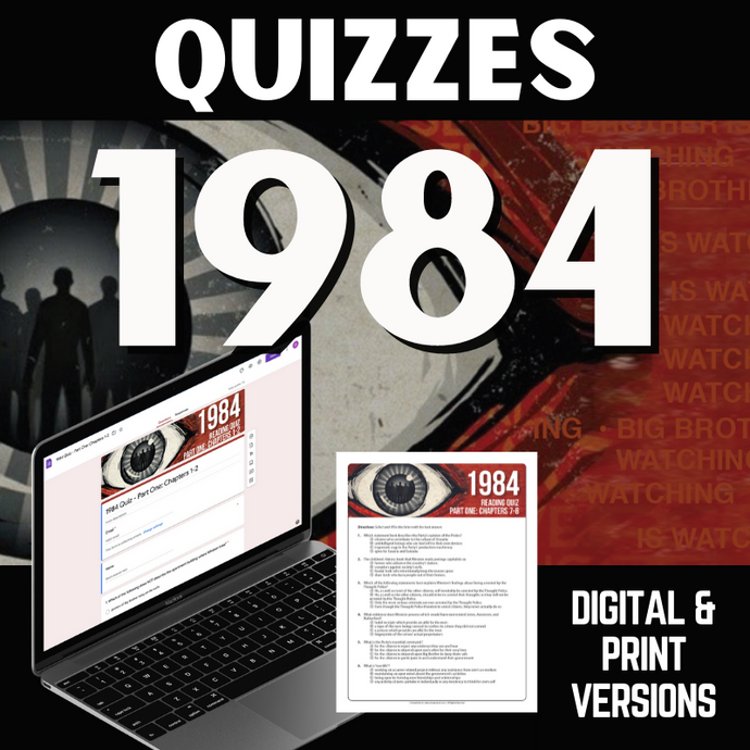 1984 Novel Study Unit Assessments - Part One, Two & Three Quizzes by Chapter