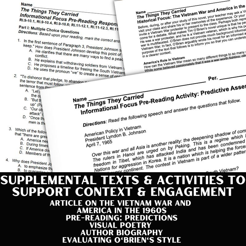 The Things They Carried Novel Study Unit BUNDLE - 150 Pages in PDF Format