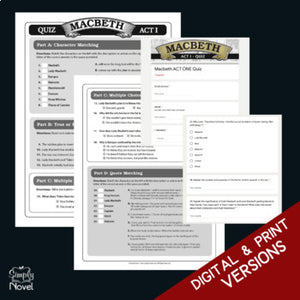 Macbeth Unit Plan Assessment - Act-by-Act Reading Quizzes - Print & Digital