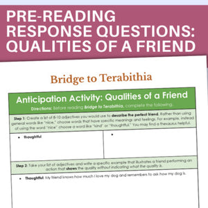 Bridge to Terabithia Novel Study - Friendship Anticipation, Extension Activities