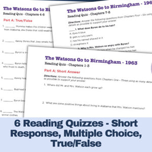 The Watsons Go To Birmingham Novel Study - Reading Quizzes - Print & Digital