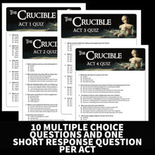 Load image into Gallery viewer, The Crucible Unit Plan Resource - Reading Quizzes by Act