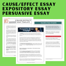 Load image into Gallery viewer, Expository, Persuasive, Cause/Effect Essay Templates with Handouts, Samples