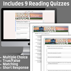 Among the Hidden Novel Study Reading Quizzes - Print & Digital