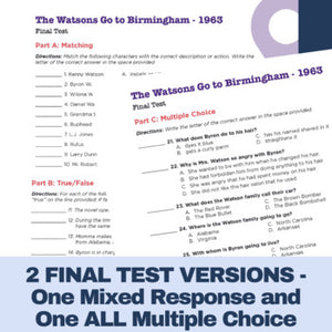 The Watsons Go To Birmingham Novel Study - TWO Final Tests in Print & Digital