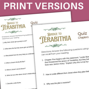 Bridge to Terabithia Novel Study Quizzes - Printable and Digital Format