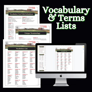 Charlotte's Web Novel Study - Two Vocabulary Lists & List of Unique Novel Terms