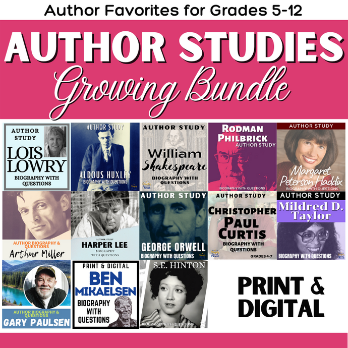 Author Study *Growing Bundle* - Biographies of Favorite Authors for Grades 5-12