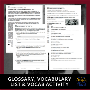 Chasing Lincoln's Killer, James Swanson Book Study Glossary, Vocabulary Activity