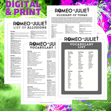 Load image into Gallery viewer, Romeo and Juliet Unit Plan Vocabulary Lists, Allusions, Shakespearean Terms