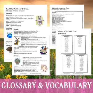 Sarah, Plain and Tall Novel Study - Glossary of Terms and Vocabulary Lists
