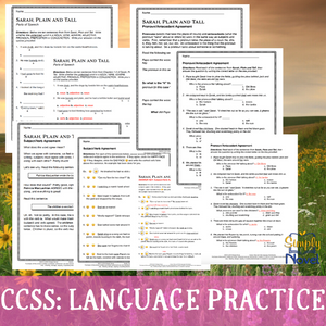 Sarah, Plain and Tall Novel Study - Grammar & Writing Practice Worksheets