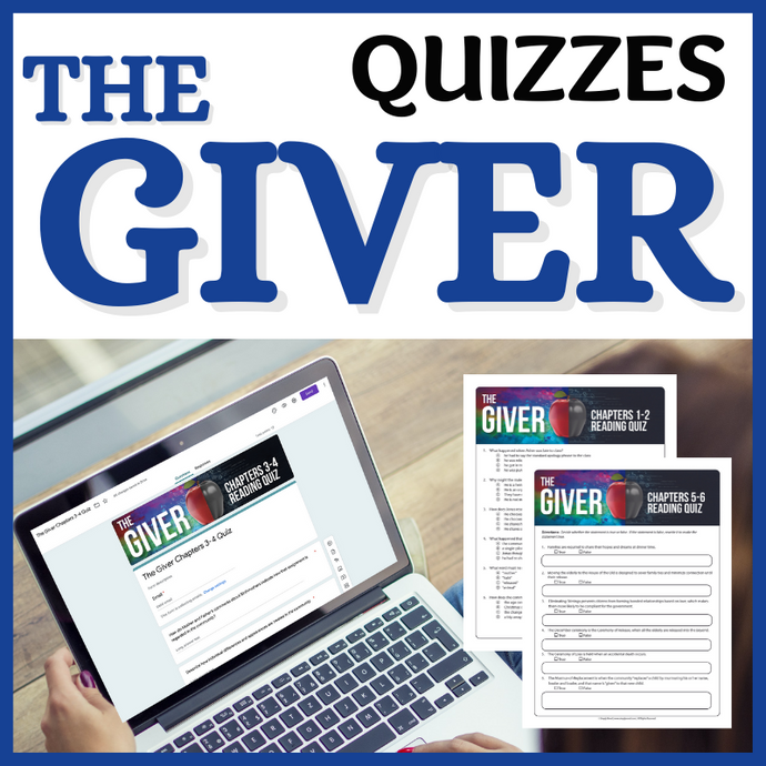 The Giver Novel Study Chapter Assessments - Reading Quizzes - Print & Digital