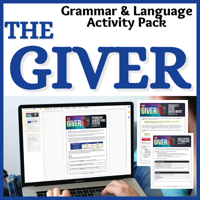 The Giver Novel Study Standards- Based Grammar & Language Practice Worksheets