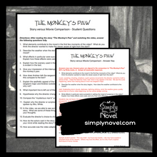Load image into Gallery viewer, The Monkey&#39;s Paw Short Story - Story vs Movie Analysis Questions