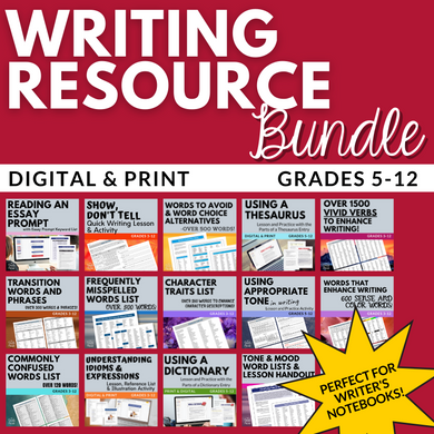 Writing Resource BUNDLE: Writer's Notebook Activities, Resources & Lists