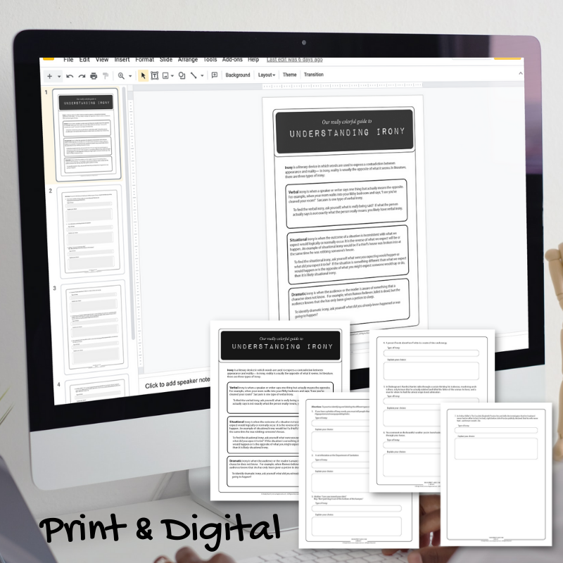 Types of Irony - Verbal, Situational, and Dramatic Irony Activity