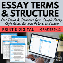 Load image into Gallery viewer, Essay Terms and Essay Structure Graphic Organizer with Quiz, Style Guide, &amp; More