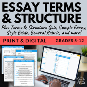 Essay Terms and Essay Structure Graphic Organizer with Quiz, Style Guide, & More