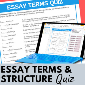Essay Terms and Essay Structure Graphic Organizer with Quiz, Style Guide, & More